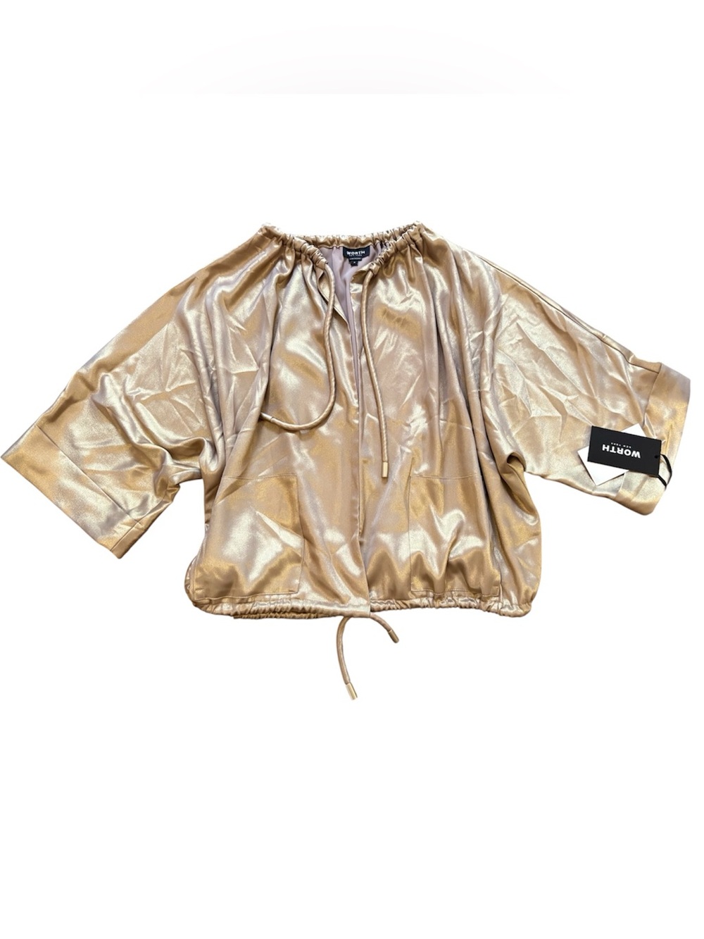 NWT Worth New York Metallic Gold Satin-Look Jacket Dolman Sleeve, Size Petite